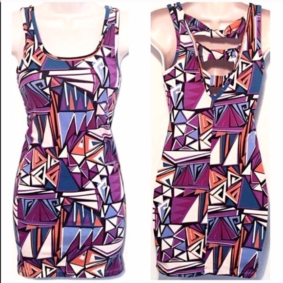 Forever 21 geometric multicolored long tunic tank top purple blue orange pink - Picture 1 of 11